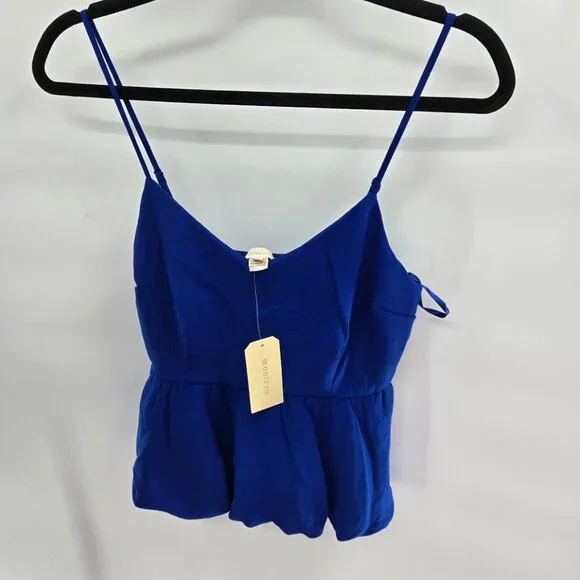 Monteau Los Angeles Royal Blue Back Ruched Lined Adjustable Strap Top Medium - Picture 2 of 8
